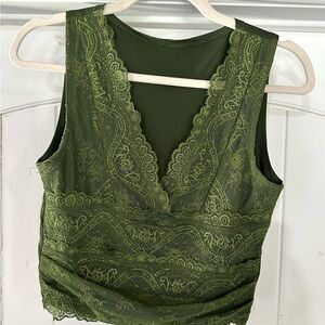 Green Lace Sleeveless Top